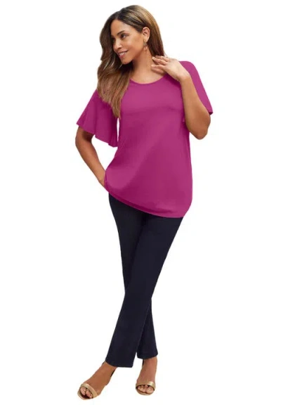 Jessica London Stretch Knit Flutter Sleeve Tunic In Purple
