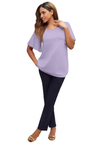 Jessica London Stretch Knit Flutter Sleeve Tunic In Purple