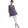 Jessica London Stretch Knit Henley Notch Babydoll Tunic In Blue