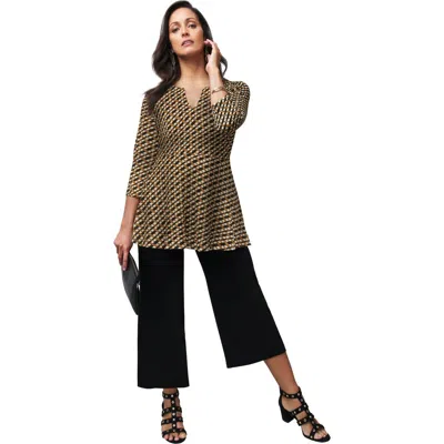 Jessica London Stretch Knit Henley Notch Babydoll Tunic In Brown