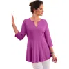 Jessica London Stretch Knit Henley Notch Babydoll Tunic In Pink