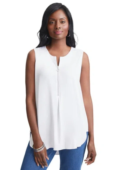 Jessica London Stretch Knit Hi-low Zip Tunic In White