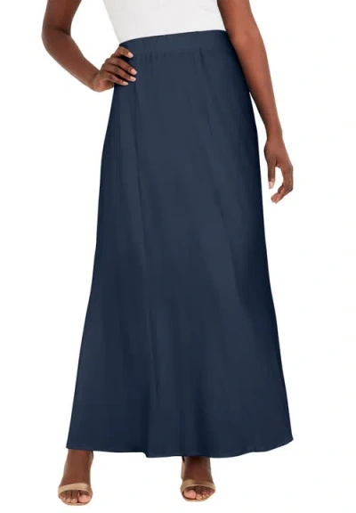 Jessica London Stretch Knit Maxi Skirt In Blue