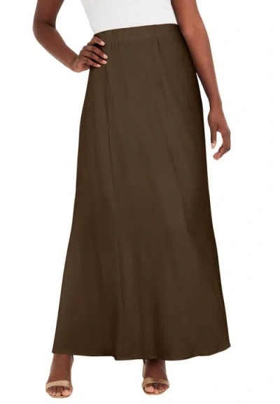 Jessica London Stretch Knit Maxi Skirt In Brown