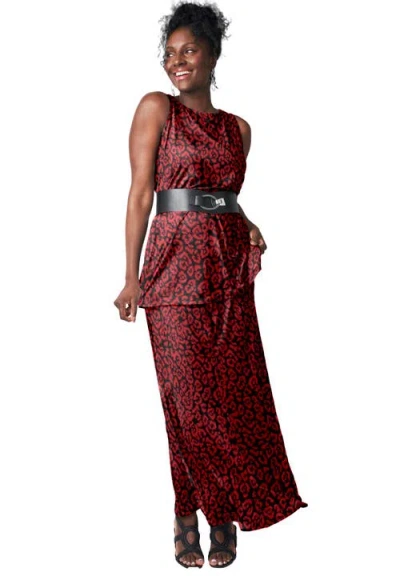Jessica London Stretch Knit Maxi Skirt In Burgundy