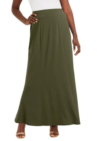 Jessica London Stretch Knit Maxi Skirt In Green
