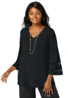 Jessica London Stretch Knit Mesh Inset Sleeve Tunic In Black