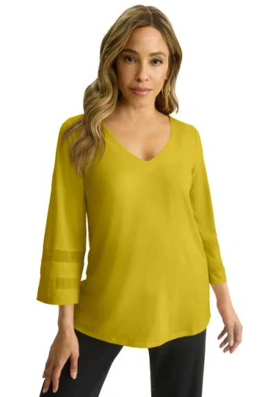 Jessica London Stretch Knit Mesh Inset Sleeve Tunic In Green