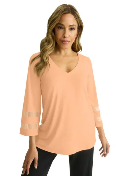 Jessica London Stretch Knit Mesh Inset Sleeve Tunic In Orange