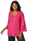 Jessica London Stretch Knit Mesh Inset Sleeve Tunic In Pink