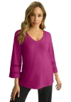 Jessica London Stretch Knit Mesh Inset Sleeve Tunic In Pink
