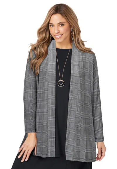 Jessica London Stretch Knit Open Front Knit Topper In Gray