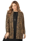 Jessica London Stretch Knit Open Front Knit Topper In Animal Print
