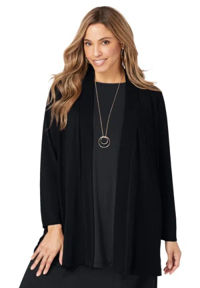 Jessica London Stretch Knit Open Front Knit Topper In Blue