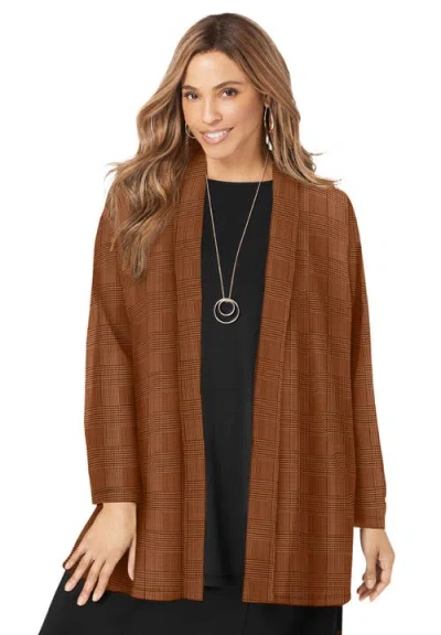 Jessica London Stretch Knit Open Front Knit Topper In Brown