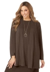Jessica London Stretch Knit Open Front Knit Topper In Brown