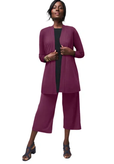 Jessica London Stretch Knit Open Front Knit Topper In Purple