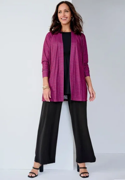 Jessica London Stretch Knit Open Front Knit Topper In Purple