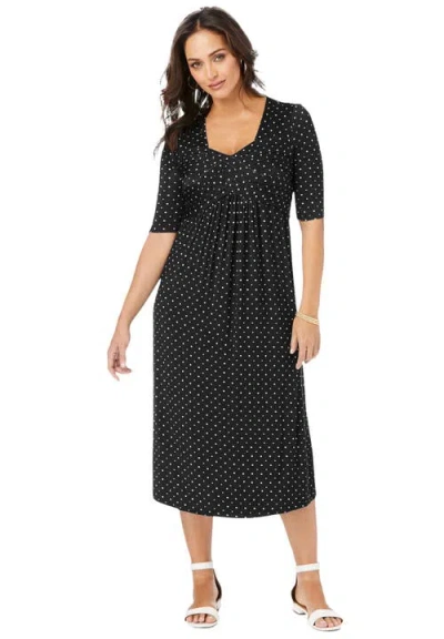 Jessica London Stretch Knit Pleated Front Dress In Black