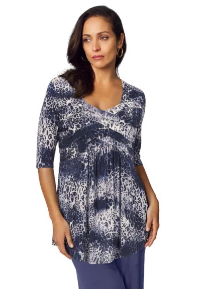 Jessica London Stretch Knit Pleated Tunic In Blue