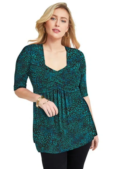 Jessica London Stretch Knit Pleated Tunic In Green