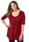 Jessica London Stretch Knit Pleated Tunic In Red