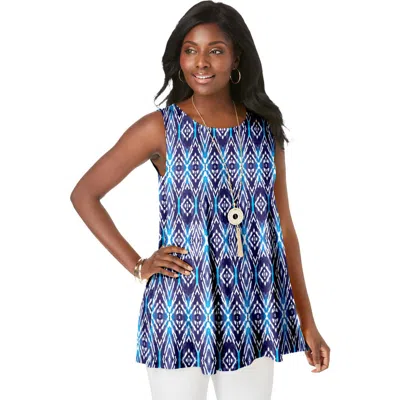 Jessica London Stretch Knit Sleeveless Swing Tunic In Blue