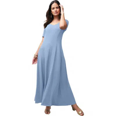 Jessica London Stretch Knit Sweetheart Maxi Dress In Blue