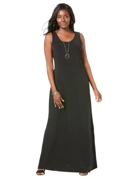Jessica London Stretch Knit Tank Maxi Dress In Black