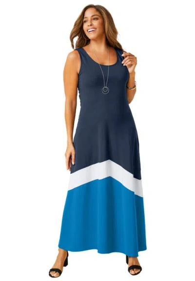 Jessica London Stretch Knit Tank Maxi Dress In Blue