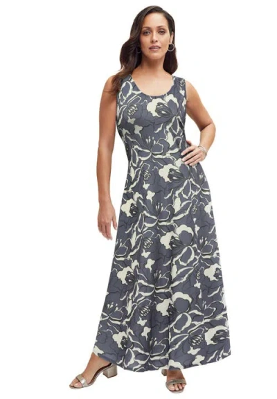 Jessica London Stretch Knit Tank Maxi Dress In Gray