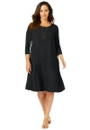 Jessica London Stretch Knit Three-quarter Sleeve T-shirt Dress In Black