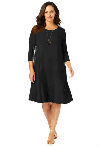 Jessica London Stretch Knit Three-quarter Sleeve T-shirt Dress In Black