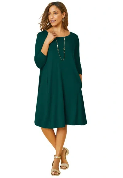 Jessica London Stretch Knit Three-quarter Sleeve T-shirt Dress In Green