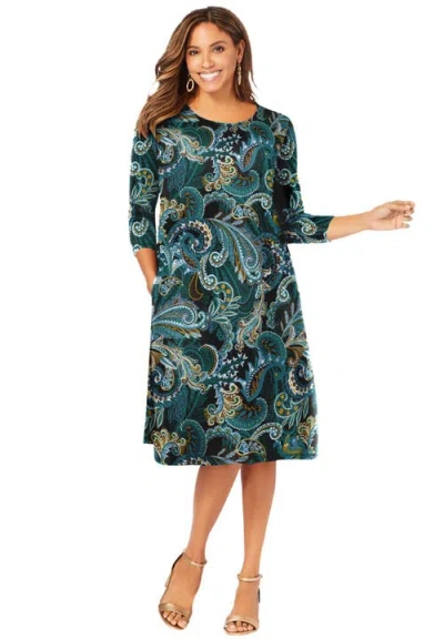 Jessica London Stretch Knit Three-quarter Sleeve T-shirt Dress In Pattern
