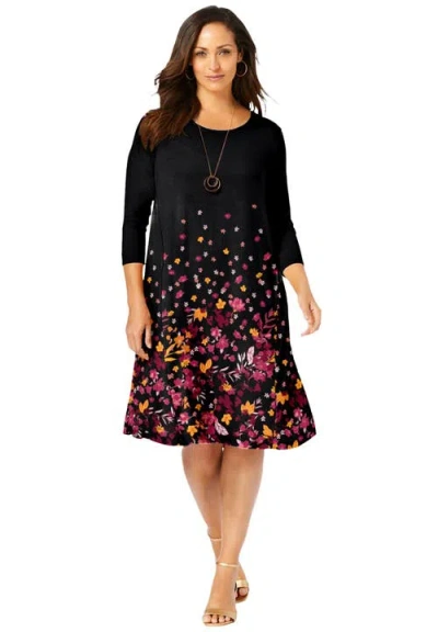 Jessica London Stretch Knit Three-quarter Sleeve T-shirt Dress In Pattern