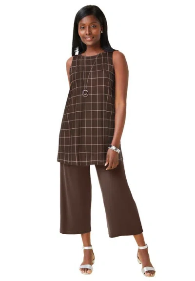 Jessica London Stretch Knit Tunic Tank In Brown