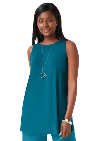 Jessica London Stretch Knit Tunic Tank In Blue