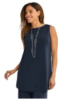 Jessica London Stretch Knit Tunic Tank In Blue