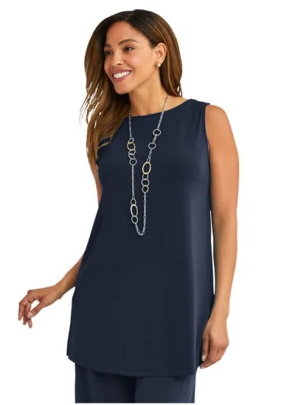 Jessica London Stretch Knit Tunic Tank In Blue