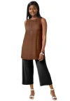 Jessica London Stretch Knit Tunic Tank In Brown