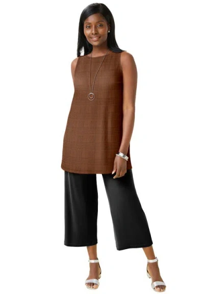 Jessica London Stretch Knit Tunic Tank In Brown