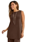 Jessica London Stretch Knit Tunic Tank In Brown