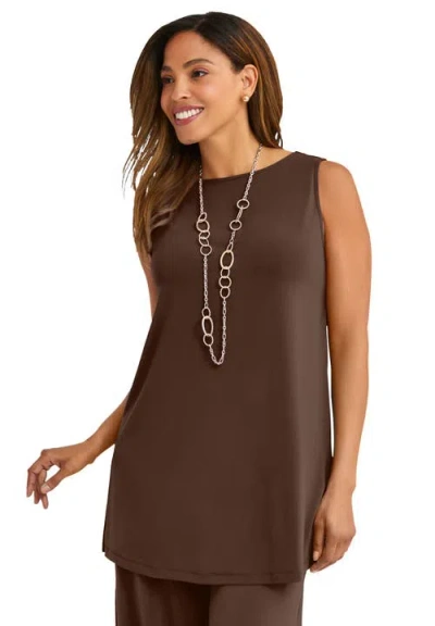 Jessica London Stretch Knit Tunic Tank In Brown