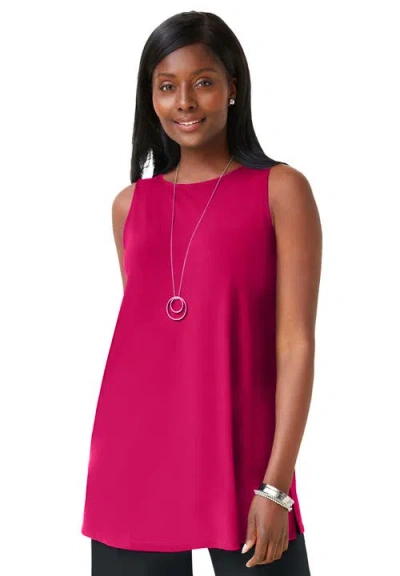 Jessica London Stretch Knit Tunic Tank In Pink