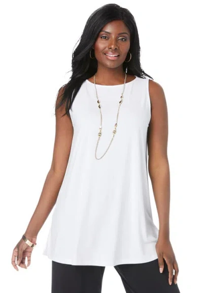 Jessica London Stretch Knit Tunic Tank In White