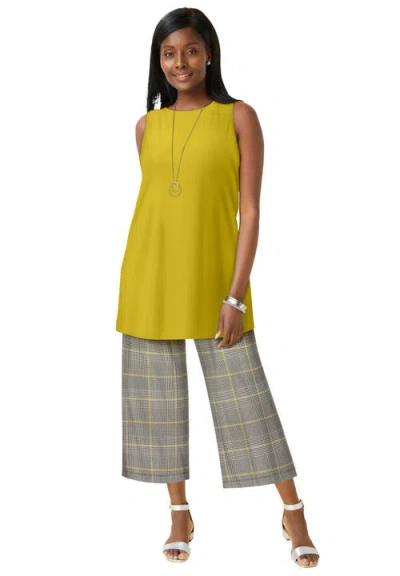 Jessica London Stretch Knit Tunic Tank In Yellow