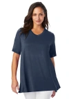 Jessica London Stretch Knit V-neck Swing Tunic In Blue