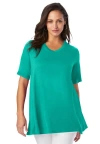Jessica London Stretch Knit V-neck Swing Tunic In Green