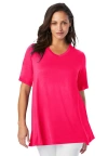 Jessica London Stretch Knit V-neck Swing Tunic In Pink